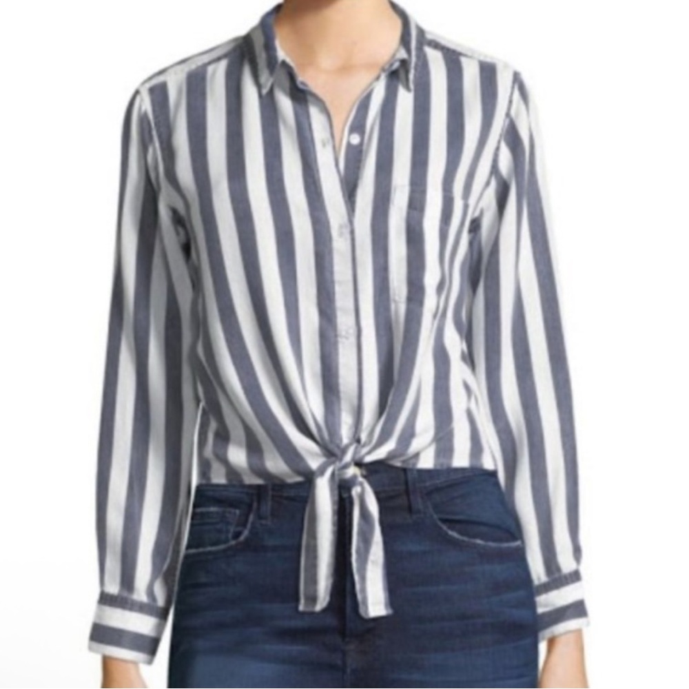 Luna Tuccini Blue/White Striped Tie-Fromt Button Up Size L EUC